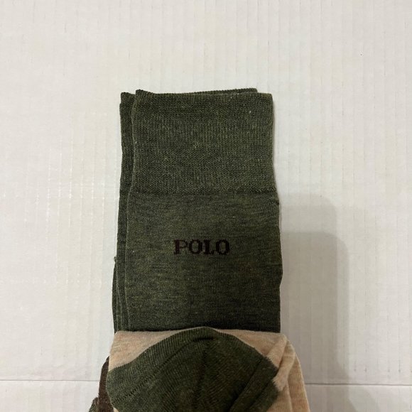 Polo Ralph Lauren 3-Pack Dress Socks 3 Pairs Crew Argyle Striped Socks Green/Tan - Picture 5 of 7